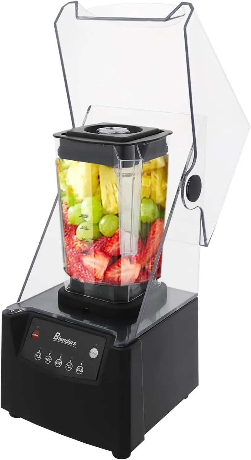 

Commercial Blender, 0.48 Gal Soundproof Smoothie Machine with Removable Shield, Versatile Professional Countertop Blender, 2600w