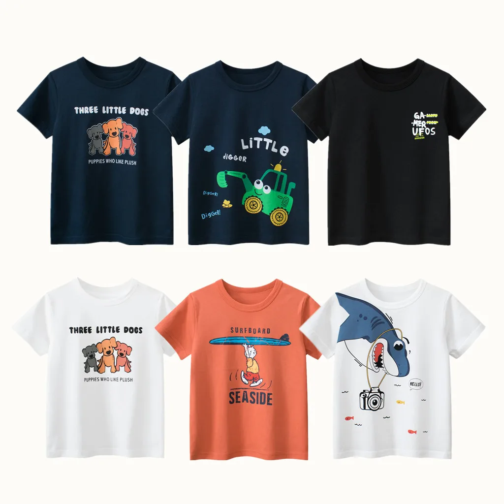 2024 Children Boys T-Shirts Clothes 100% Cotton Bear Dinosaurs Shark Cartoon Kids Girls Short Sleeve Casual Sport Top Tees