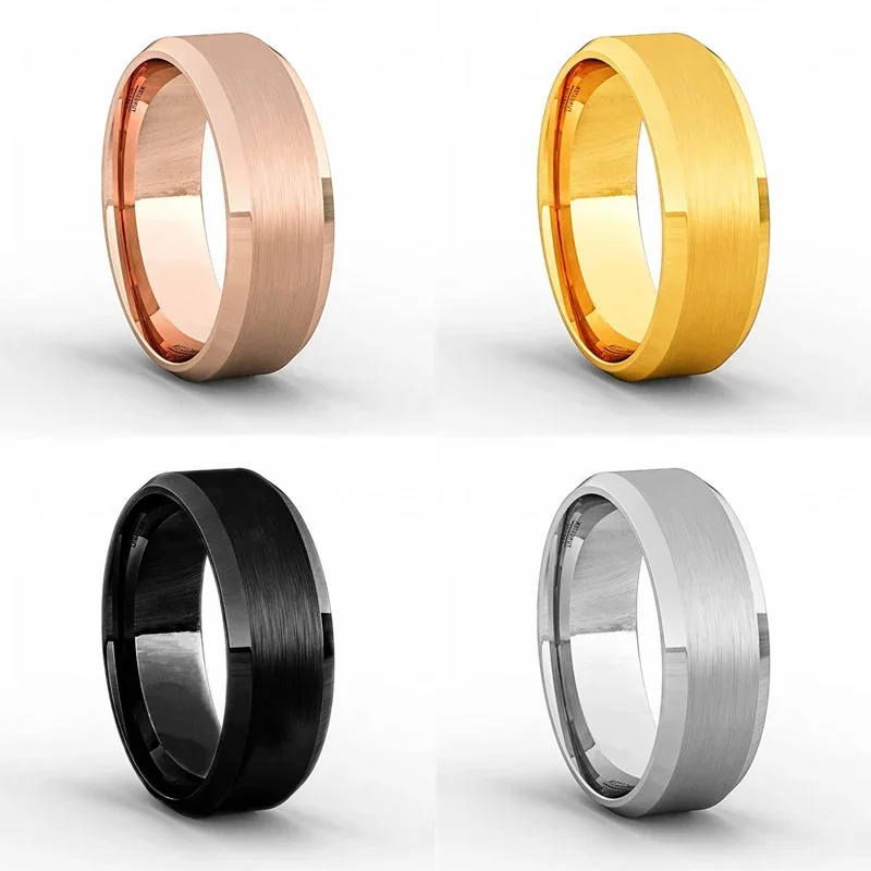 Simple Men's 8mm Rose Gold Brushed Titanium Steel Rings Wedding Band Engagement Rings Women Male Jewelry Size 6-13