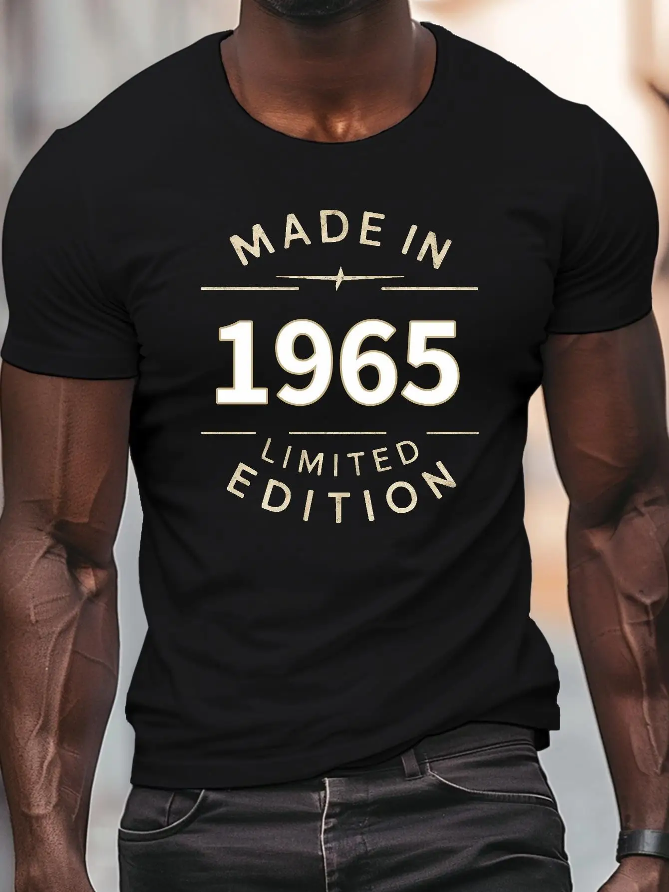 

Limited Edition 1965 Print Men's T-Shirt - Black with Golden Lettering, Lightweight Breathable