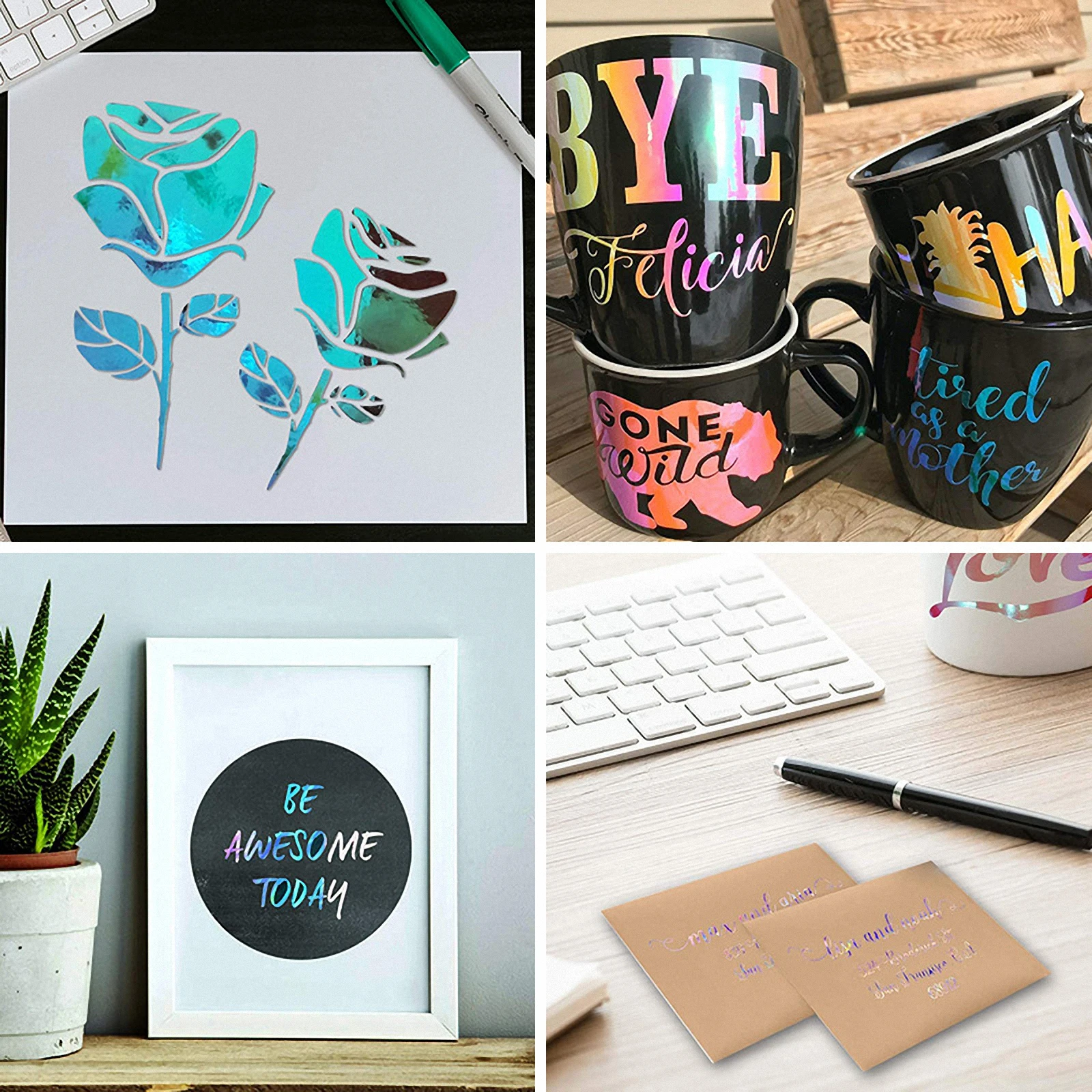 

5Pcs 30x25cm PVC DIY Self adhesive Vinyl Films for Clothing Transfer Membrane Christmas Decor Rainbow Foil Lettering Film