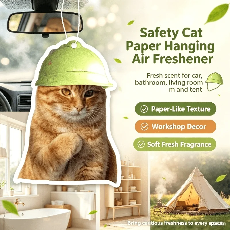 Car Air Freshener Orange Cat With Safety Helmet Hanging Scent Card for Car Interior Rearview Mirror Ornament Gift