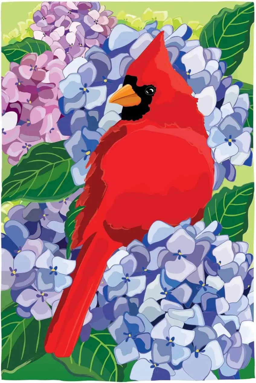 Evergreen Flag Red Cardinal and Hydrangeas Spring Garden Flags 12x18 double sided | Small Garden Flags For Outside | Welcome Spr