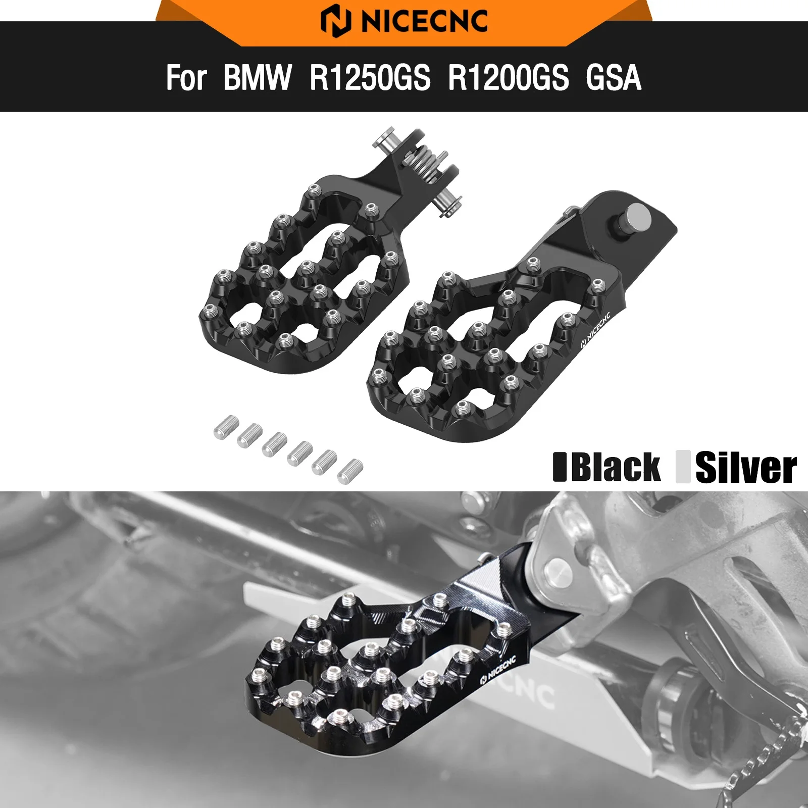 

For BMW R1250GS R1200GS GSA Wide Offset Footpegs Footrests R1250GS R1250GS Adventure 2019-2024 R1200GS R1200GS ADV 2013-2018