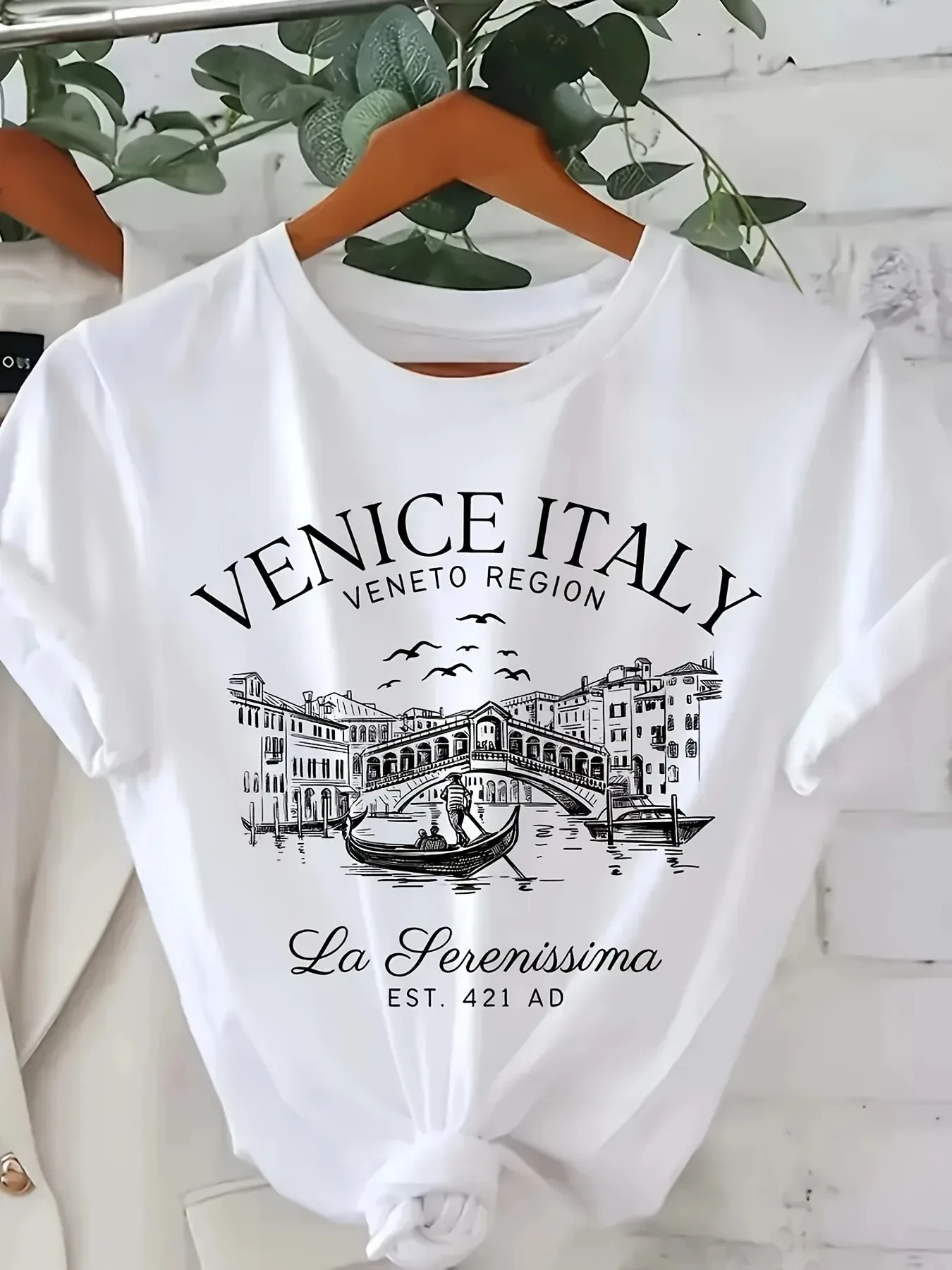 

Venice Italy Graphic T-Shirt - Casual Short Sleeve Polyester Knit Fabric with Round Neck - Cartoon Print Venice Italy Region Tee