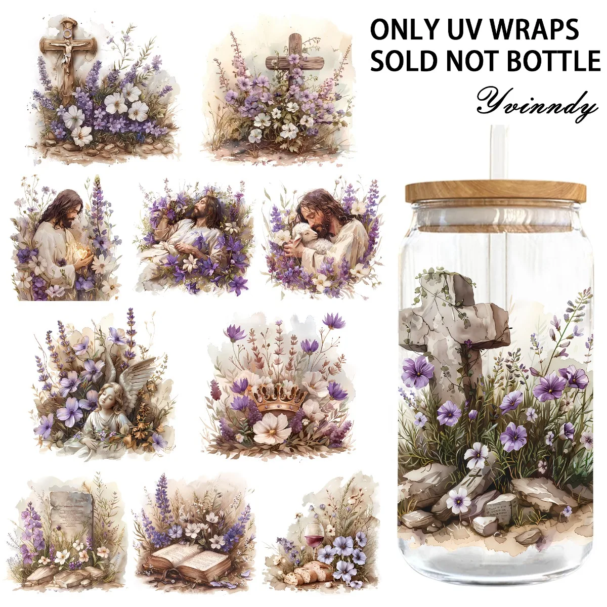 5 Stück/Set Purple World Easter UV DTF DIY 16OZ Transferaufkleber für DIY-Becher (nur der Transferaufkleber ist im Lieferumfang enthalten)