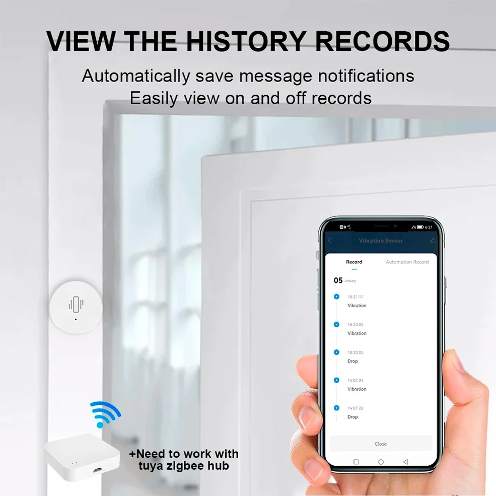 Imagem -06 - Tuya-zigbee Sensor de Vibração Inteligente Monitoramento em Tempo Real Detecção de Alarme Home Security Protection System App Remote Notification