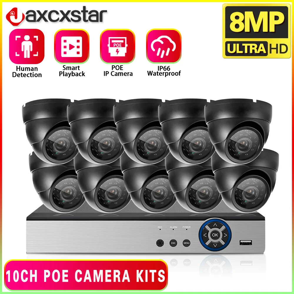 

8MP 4K CCTV Security Camera System 8CH POE NVR Kit Outdoor Metal Dome Video Surveillance Camera Set 10CH Home IP Dome Cam Set