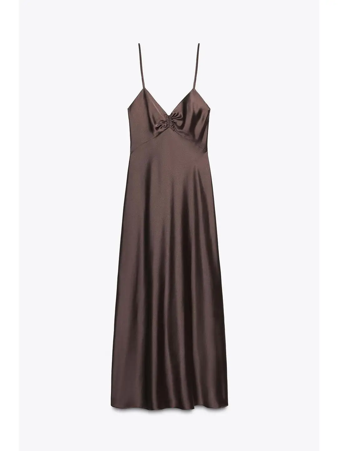 Ele Silk Satin Midi Dr مع أشرطة قابلة للتعديل و25 تفاصيل مطوية Ciwalk مناسبة على شكل حرف A صورة ظلية V-Ne Zipper...
