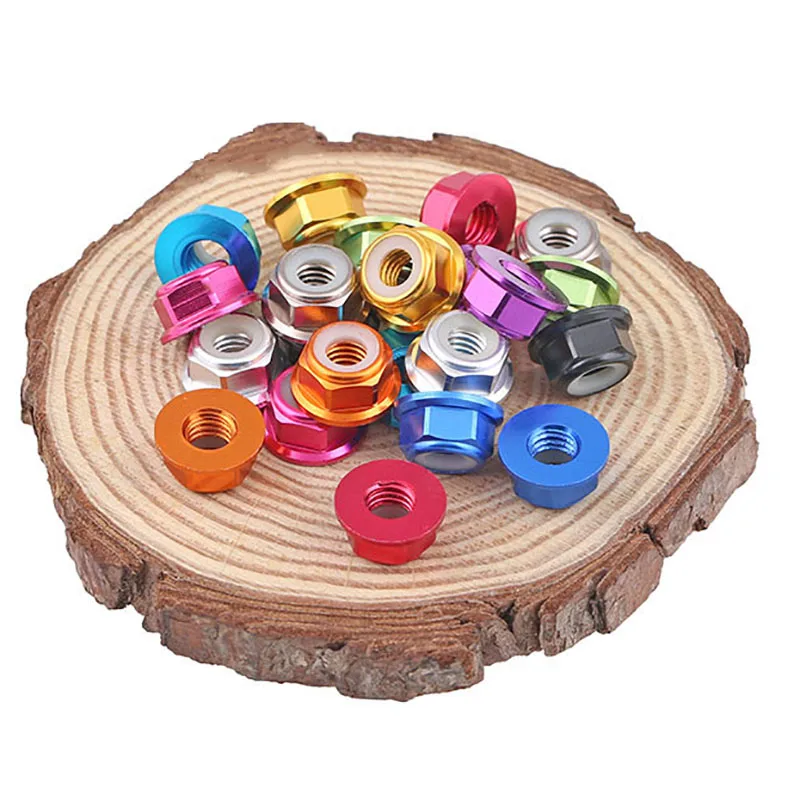 1Pcs M2 M3 M4 M5 M6 Red/ Black/ Blue/ Light blue/ Orange/ Golden/ Purple/ Pink Anodized Aluminum Flange Nylon Lock Nut