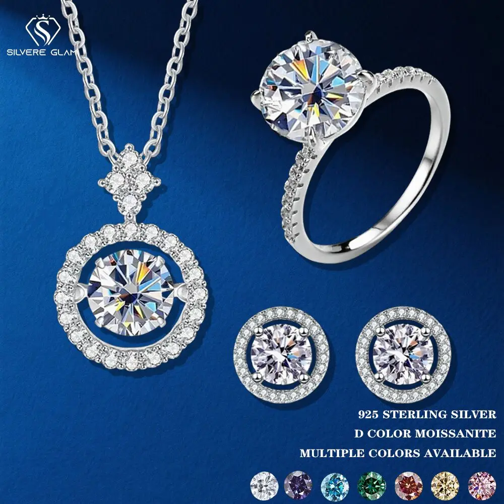 

TY Moissanite Necklace Stud Earrings Ring Set Wholesale 925 Sterling Silver Fine Jewelry Gift with GRA Certificate Free Shipping