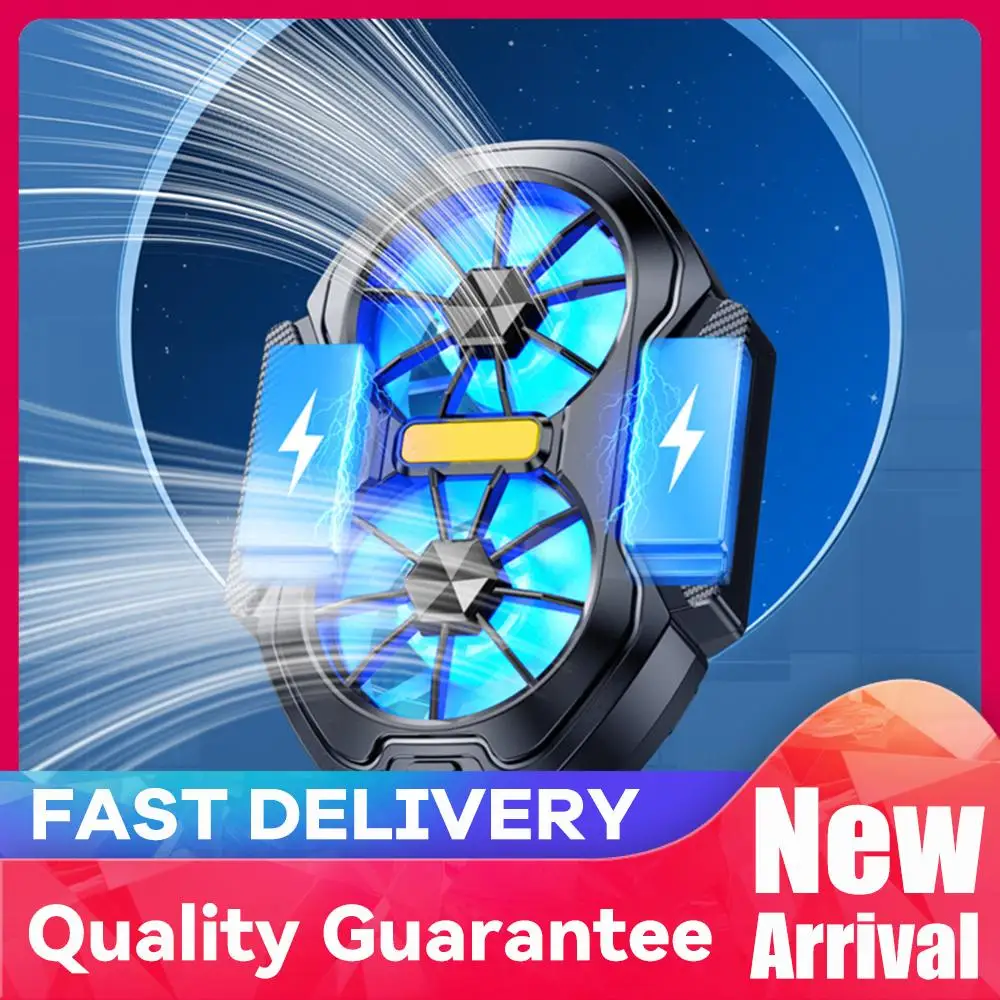 Dual Fan Portable Game Heat Sink Plug-in/Rechargeable Phone Cooler Air Cooling with Blue Light for Android IOS PUBG Game Cooler
