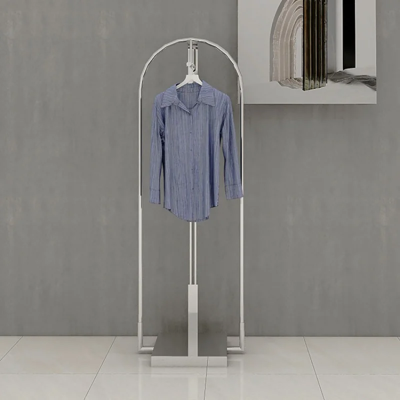

custom，Mirror Polish Silver Clothing Display Stand Men Clothes Shop Hanging Rack Retail Store Garment Display Furniture