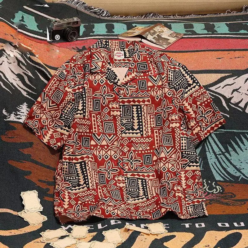 Top de manga corta de verano Vintage para hombre, camisa floral con cuello cubano, informal, suelta, estilo japonés, retro, Hawaiano, para playa