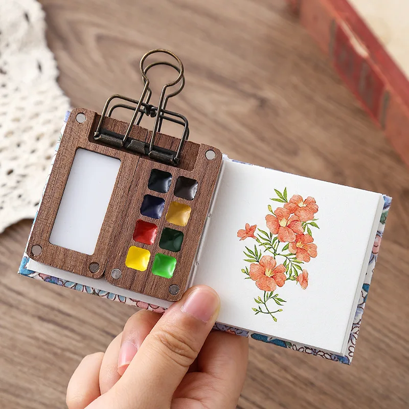 Portable travel wooden handmade 8-cell watercolor color palette oil painting tray box empty box mini paint box without pigment