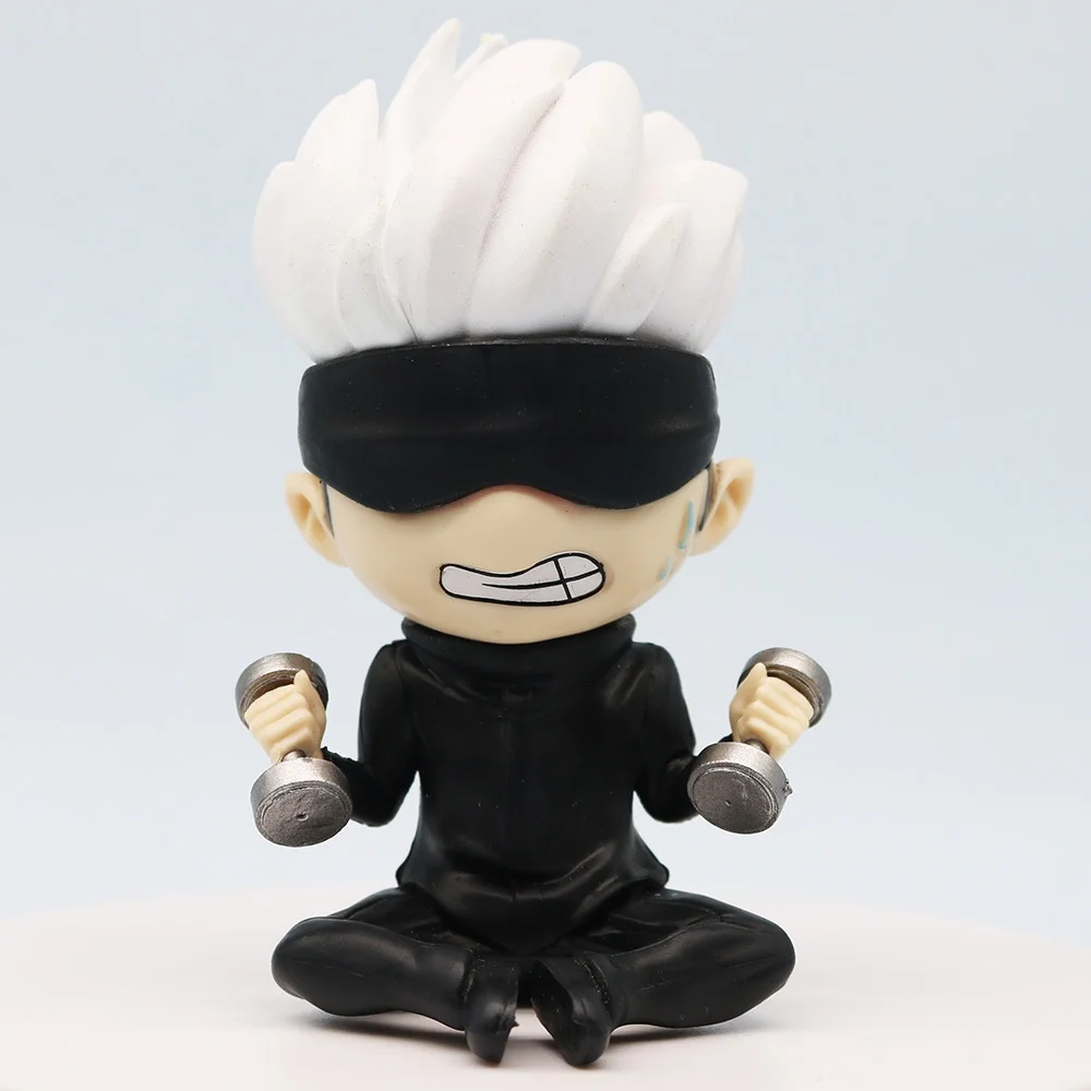 

Anime Character Jujutsu Kaisen Figurine, Q-Version Gojo Satoru Fitness Dumbbell Figurine Model Car Desktop Ornament