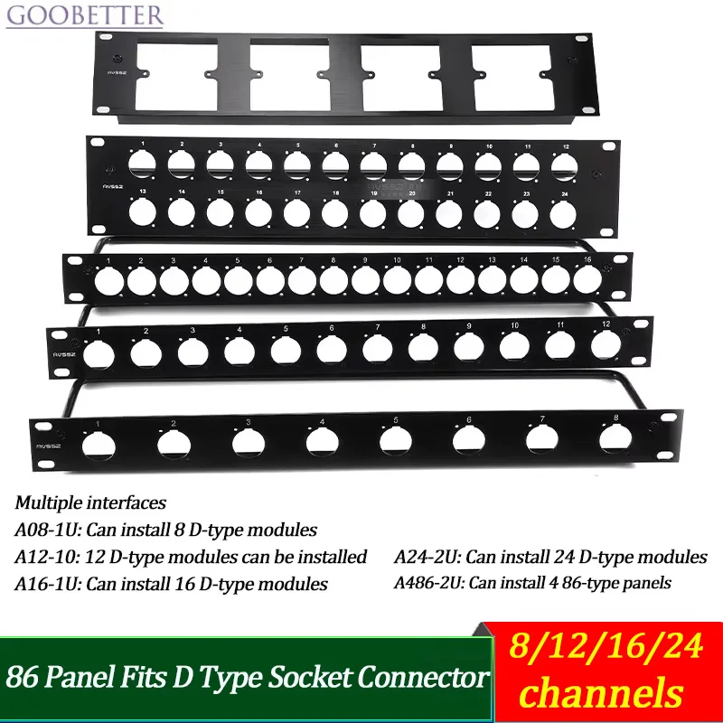 Blank Patch Panel/Blind Plate 1U 2U 8-24 Channels 86 Panel Fits D Type XLR RJ45 Network Speaker Socket Connector