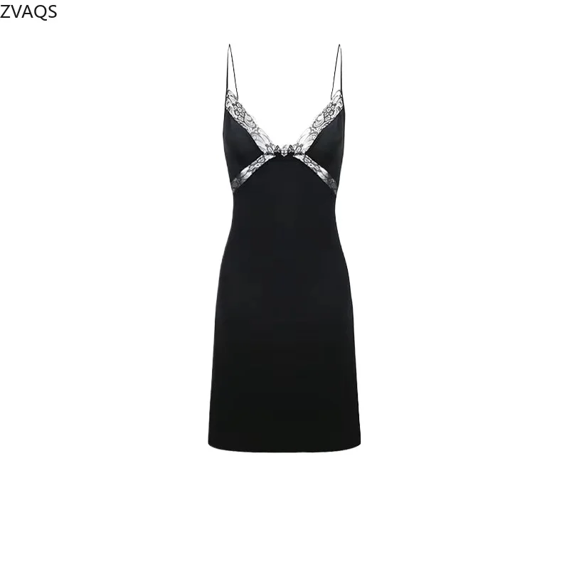 ZVAQS 100% mulberry silk Night Dress Woman Lace Sexy Nightgowns 25MM Summer Sleepwear Black Strap Dresses Sleeping Clothes 2025