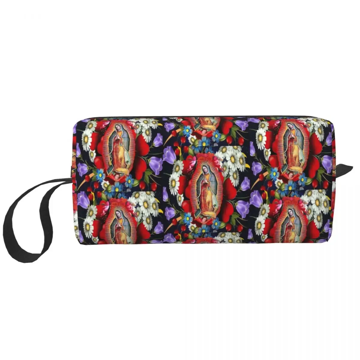 Our Lady Of Guadalupe Cosmetic Bag Mexican Virgin Mary Mexico Flowers Tilma Toiletry Makeup Ladies Beauty Storage Dopp Kit