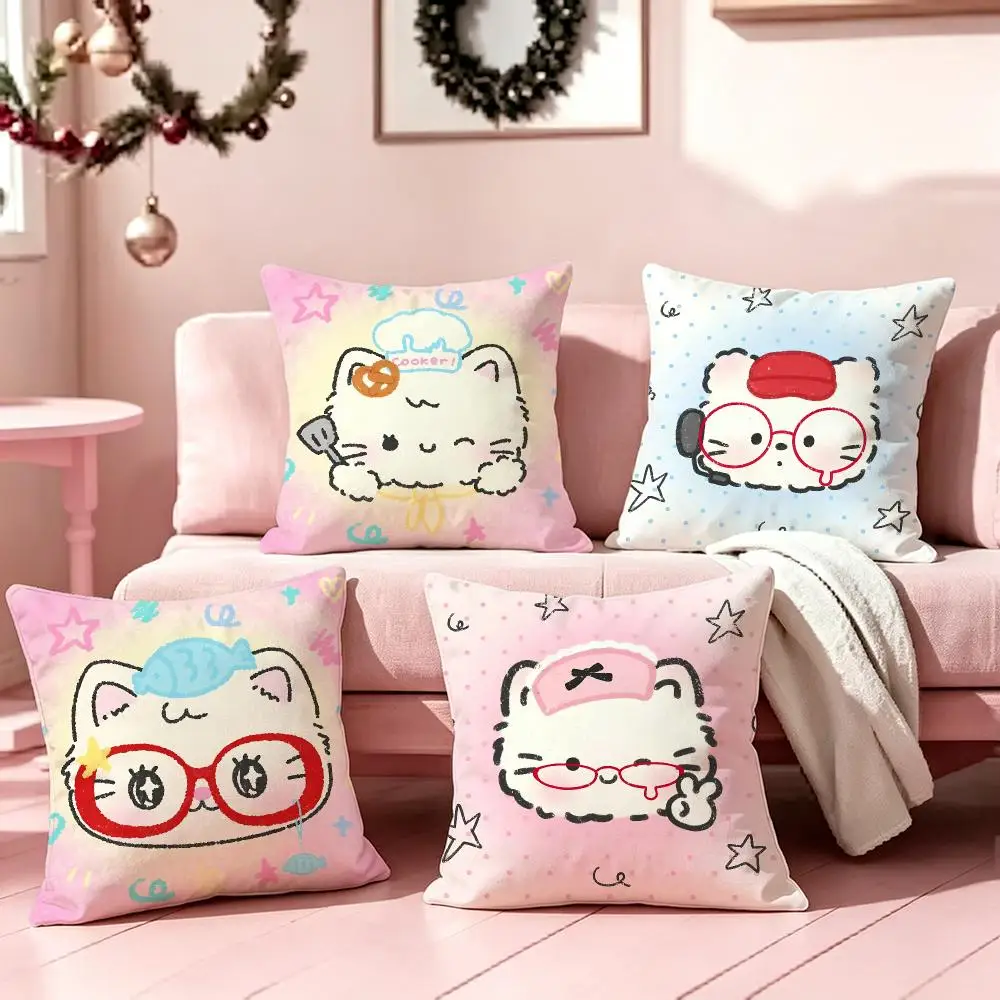 Fish Lover Cat Cushion Cover Pillow Short Plush Pillow Cute Simple Style For Living Room Bedroom Birthday Gift