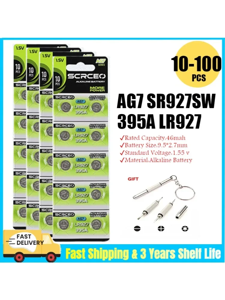 10-100PCS AG7 SR927SW 395 Knoopcelbatterij LR927 LR57 SR927W 399 395A Alkaline Batterijen voor Horloges Speelgoed Afstandsbediening - afbeelding 2