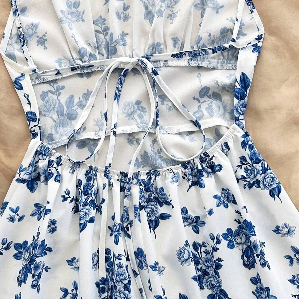 CPSYMYM ชุดเดรสฤดูใบไม้ผลิฤดูร้อนน่ารักเดท Ditsy ดอกไม้แขนกุดสแควร์คอมินิ Cami ชุดลําลองสําหรับสตรี