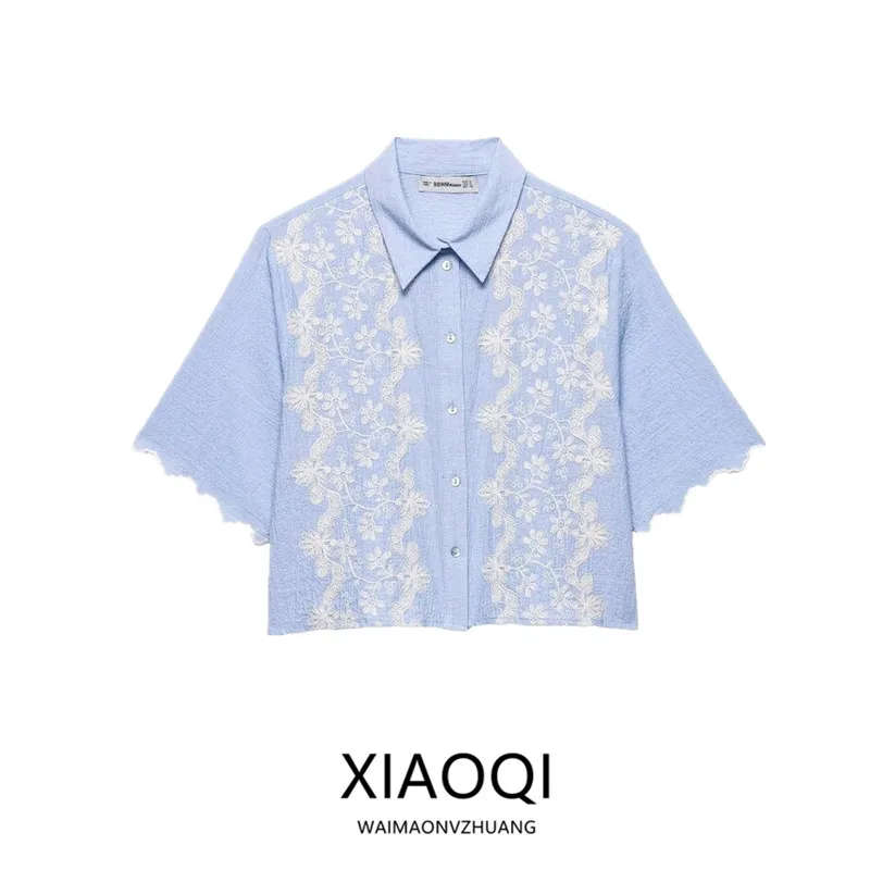 Faionable bestickter S Sve Umlegekragen Irt Damen Sommer Neuankömmling Simple Sle Commute Wind 2025