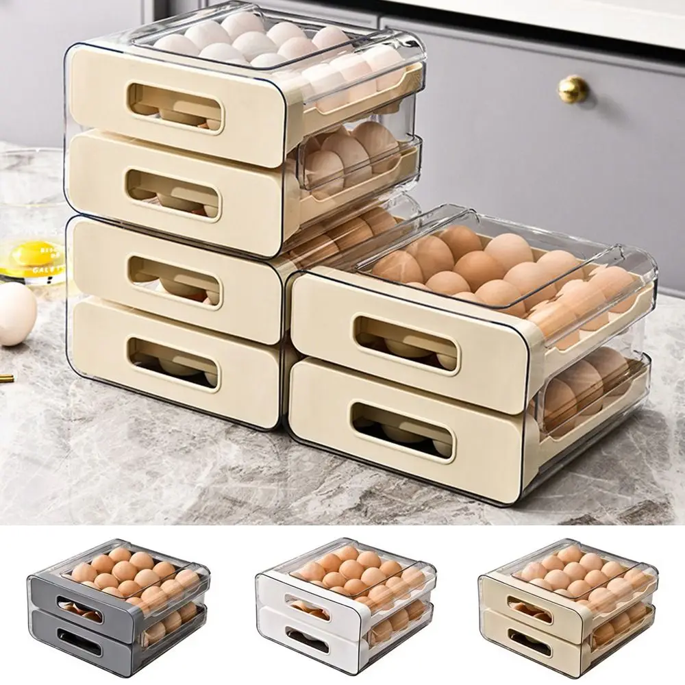 Plastic 32 Grid Egg Tray Stackable Space Saving Double-layer Egg Rack Large Capacity with Lid Automatic Rolling Container