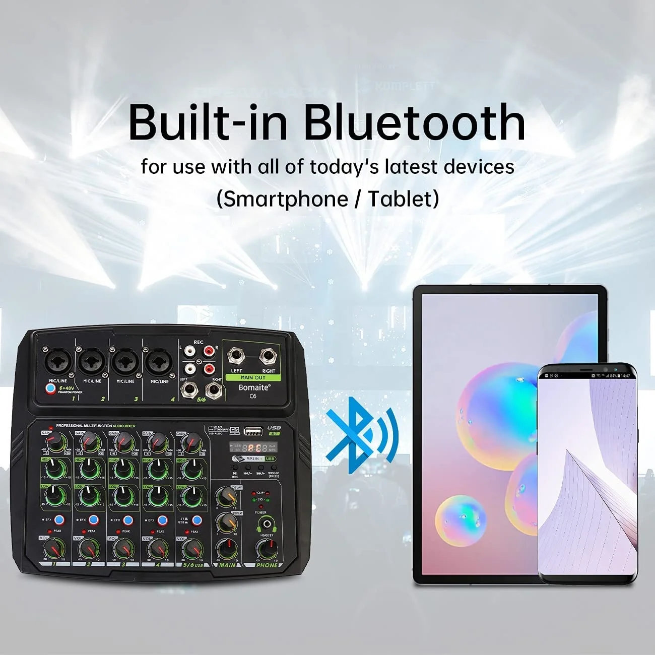 Mixer Audio deusheng C4/6 canali Console di missaggio del suono Bluetooth registrazione USB riproduzione del Computer 48V Phantom Power Delay Repaeat