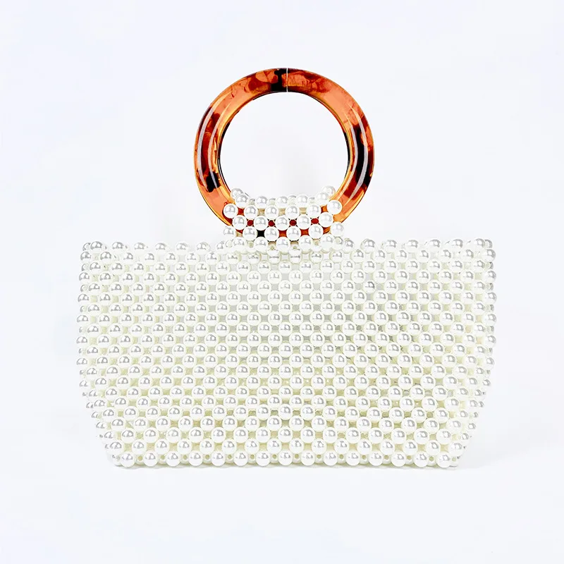 Customized New Handbags for Women 2024 Ins Pearl Handmade Beaded Circular Ring Spring Simple Fashionable Versatile Women's Bag