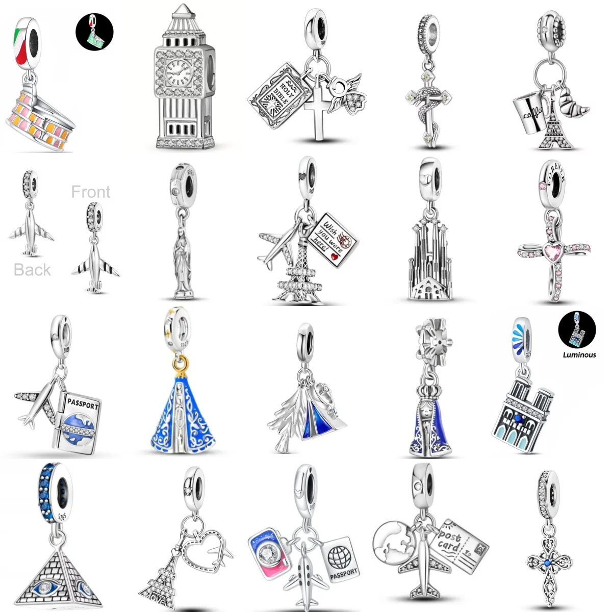 925 Silver Travel Series Pendant  Airplane Passport Bead Matching Bracelet Necklace Travel Enthusiasts Fashion DIY Accessories