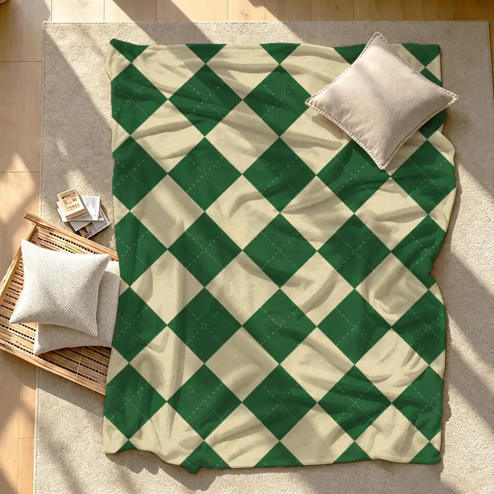 Vintage Argyle Pattern Throw Short Plush Throw Blanket Soft Skin-Friendly Multi-Scene Home Office