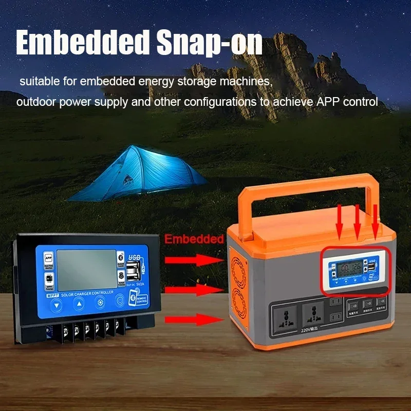 30A 60A Bluetooth WiFi Solar Charge Controller 12V/24V LCD Digital Display Embedded Snap-on Energy Storage MPPT Controller
