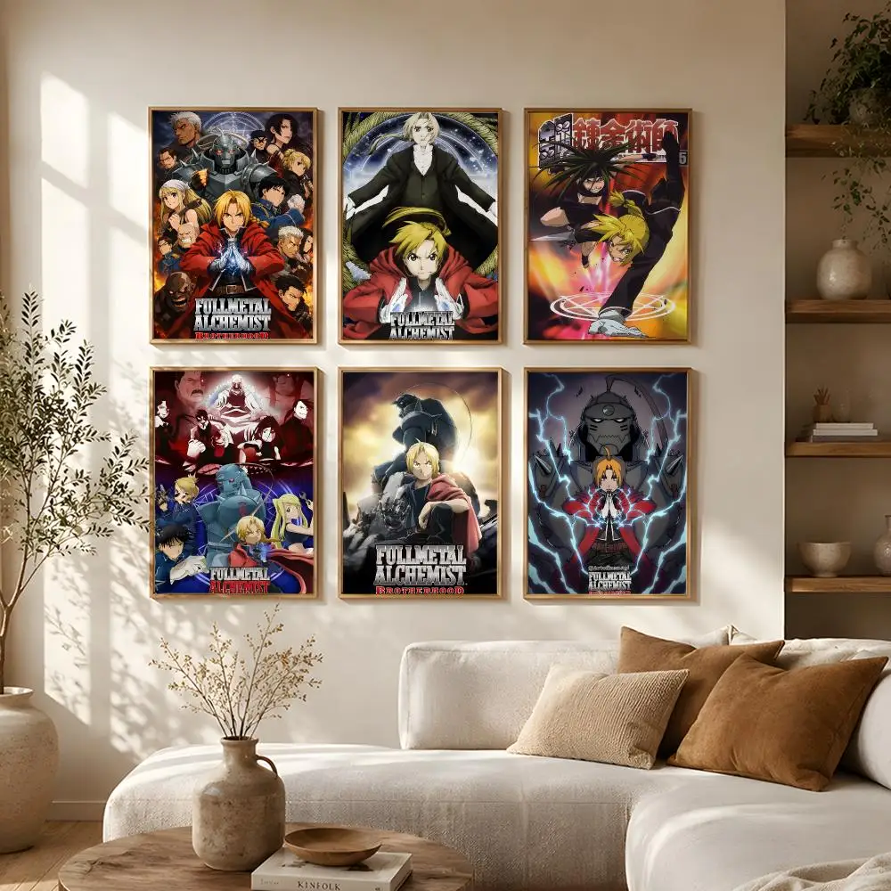 Anime Fullmetal Alchemist Poster Self-Adhesive HD Mural Wall Decals, Living Room Bedroom Home Decor Gift