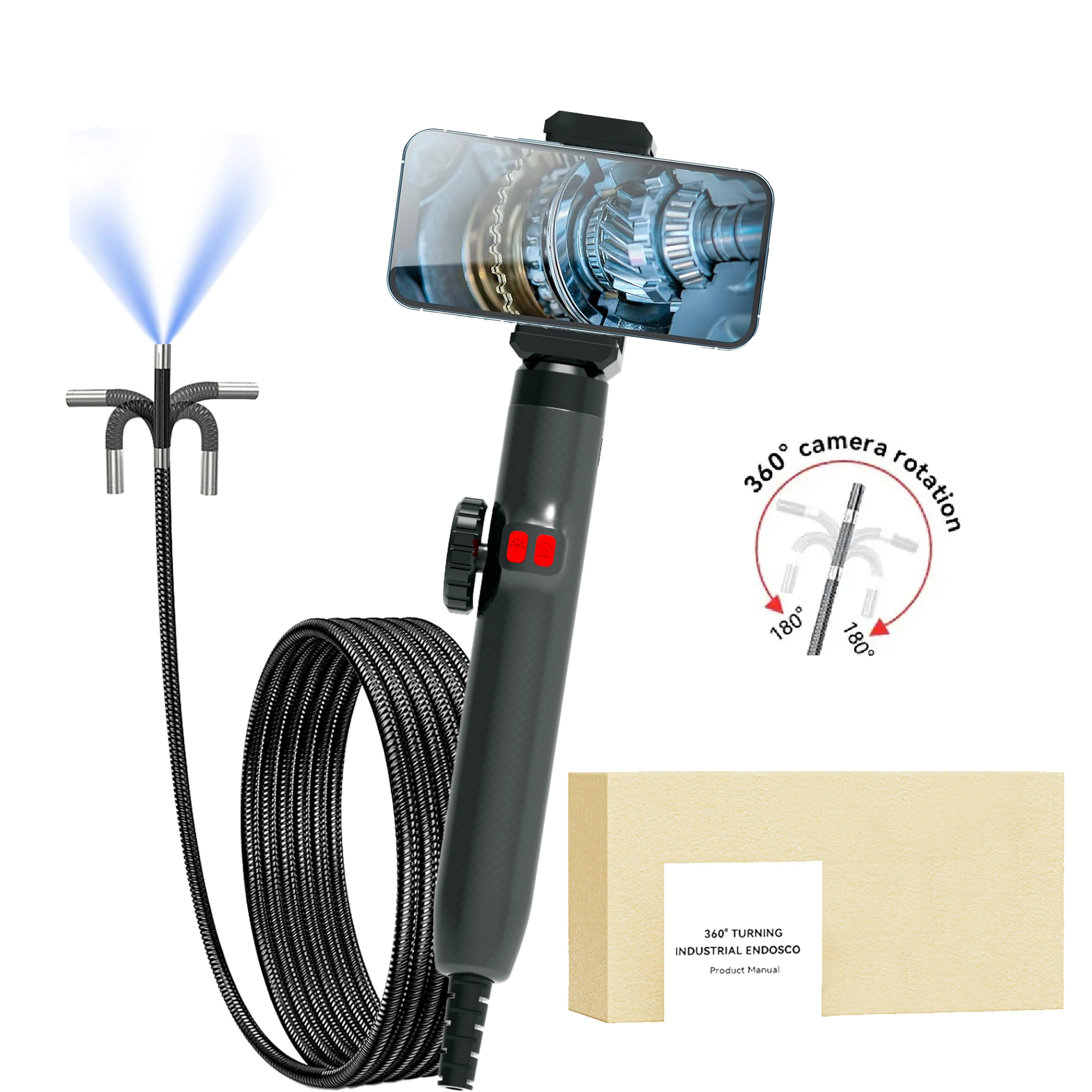 

Two-Way 360° Articulating Borescope, 1080P Camera, endoscope with Light, IP67Waterproof Probe, Endoscope with Android/iOS Phone