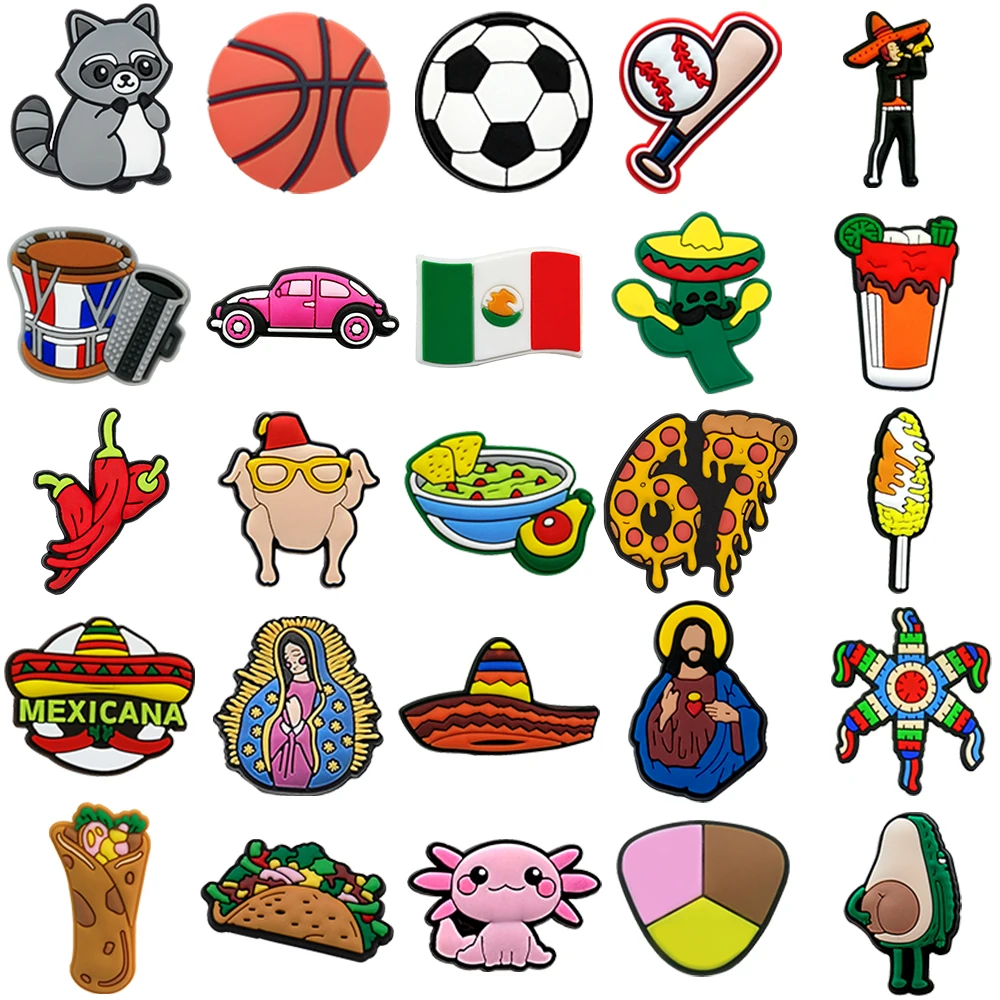 1/25PCS Mexican Culture & Sports Shoe Charms Set DIY Decorative Pins Taco Sombrero Fashion Women Men Clogs Accessories Gifts