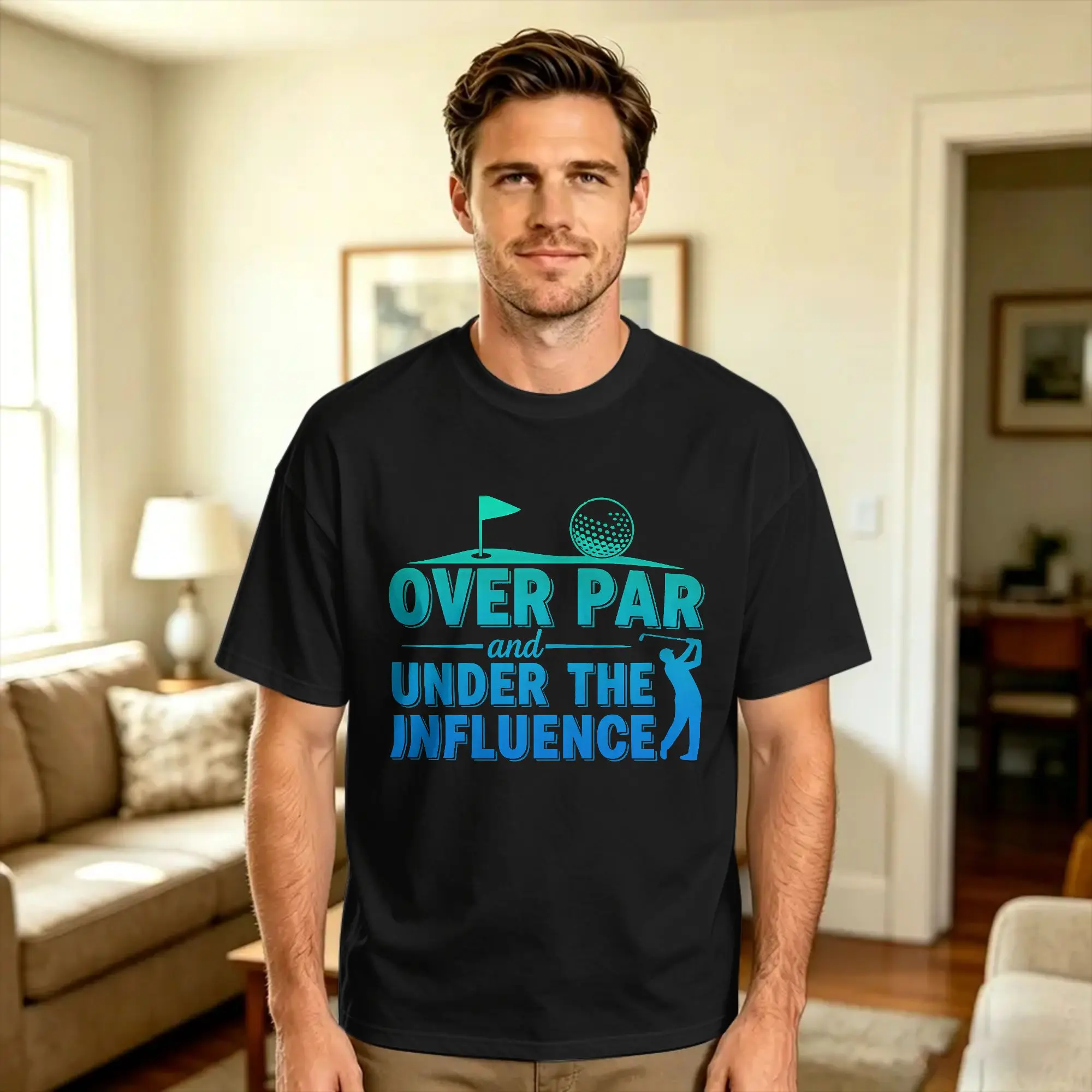 T-shirt Over Par and Under The Influence, T-shirts tendance, manches courtes, streetwear, t-shirt de plage, pur coton, 4XL 5XL 6XL, vêtements