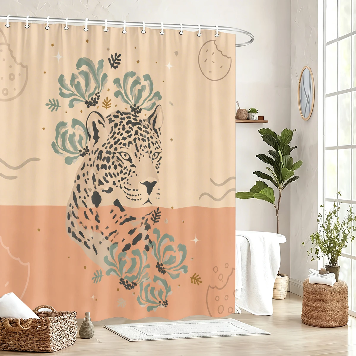 Vintage Themed Polyester Bathtub Curtain - Printed Bath Curtain with Botanical, Marine & Animal Designs for Bathroom Decor