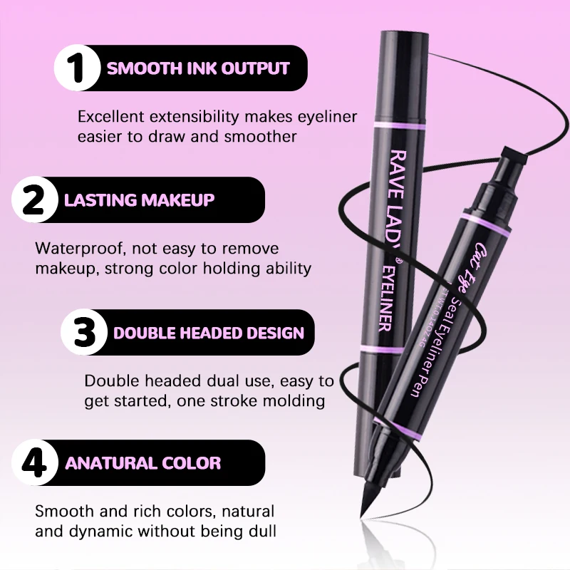 Rave Lady – crayon Eyeliner à tampon noir, Double extrémité, imperméable, séchage rapide, liquide longue durée, maquillage pour les yeux, cosmétiques