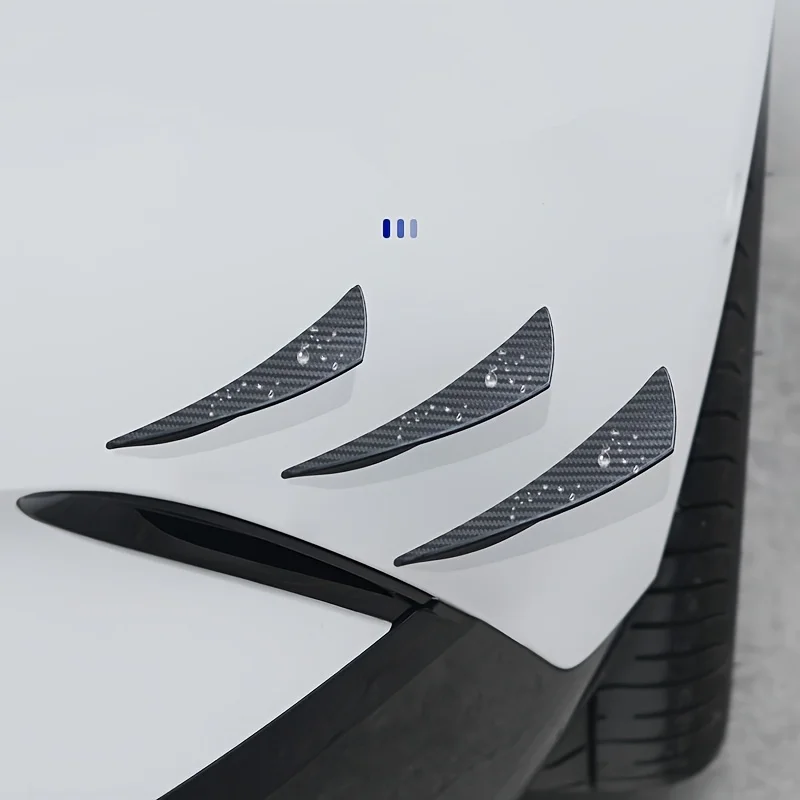 6Pcs/1set Carbon Fiber Pattern Crescent Front Bumper Wind Knife Bright Black Universal Anti-Collision Spoiler Modification Parts
