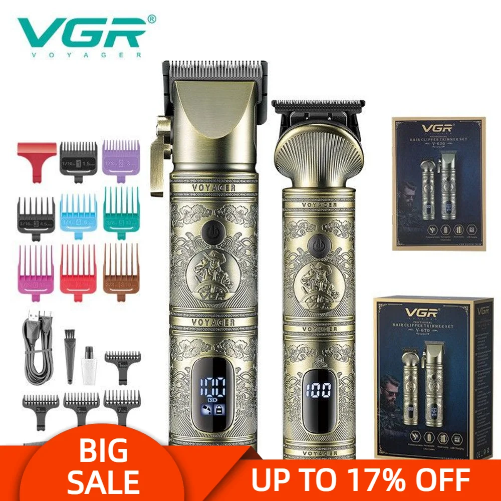 

VGR V-670 Hair Clipper Professional Trimmer Set Rechargeable Metal Housing LED Display USB Travel Lock Barber Supplies VGR 670