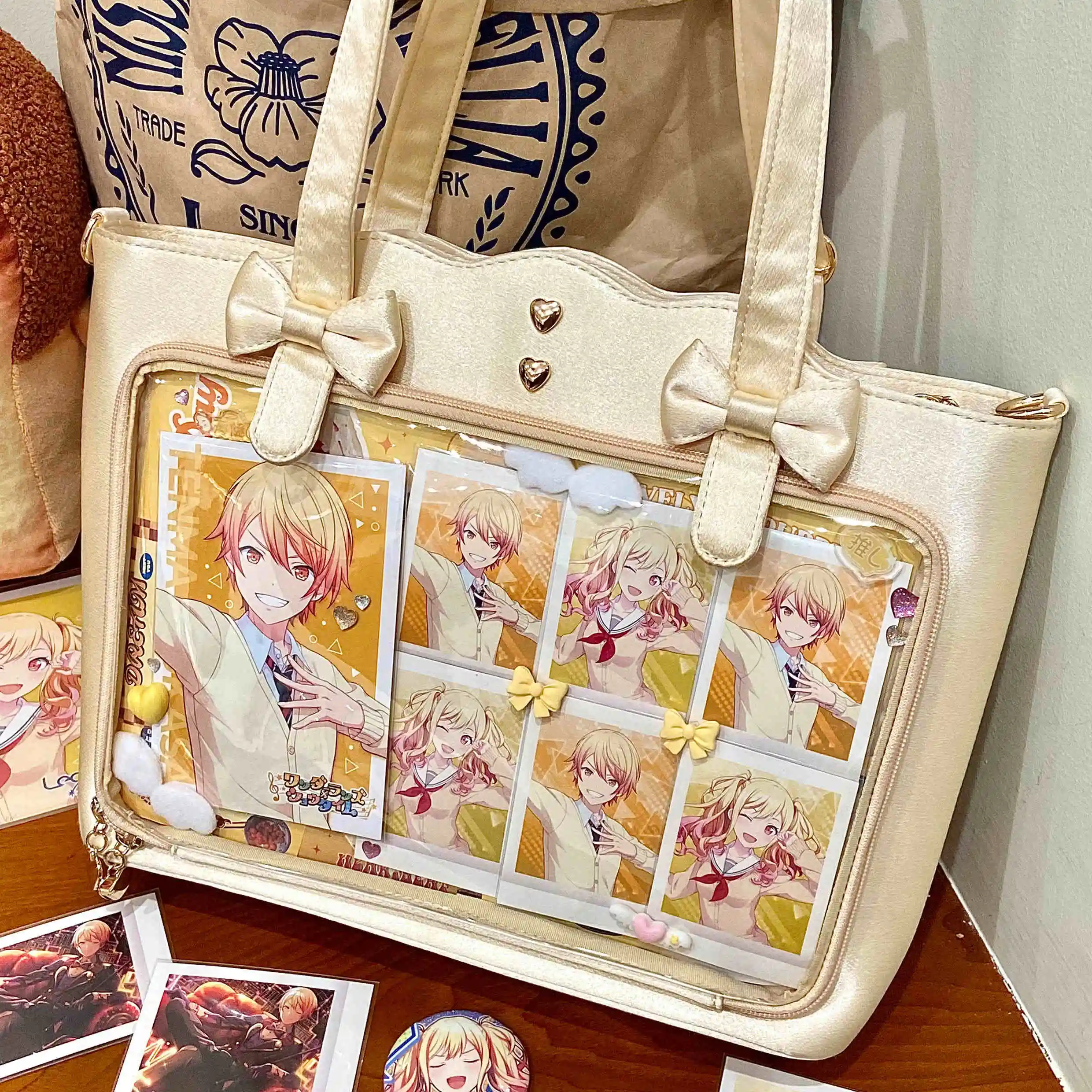 

Original Lovely Bowknot Itabag Transparent PU Messenger Bag Cute Lolita Shoulder Bags Soft Sister Laser JK Uniform Bag Handbag