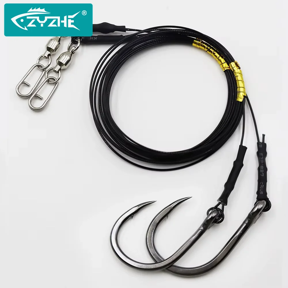 ZYZHE 1 peça Anzóis de Pesca Marítima 10/0 #   12/0 #   Com 2m/6.56ft de Comprimento, 49 Fios de Aço, Anzóis de Alta Resistência para Pesca em Barco