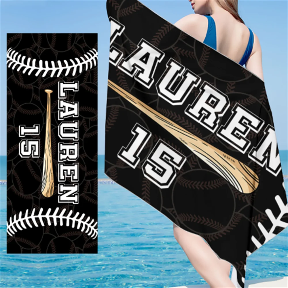 Customized Name Font Personalized Beach Towel Baseball Bath Towel Microfiber Swimming Pool Gift Adult Kids Hot Sale Quick-drying