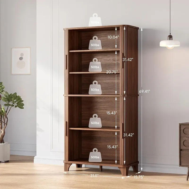 69 Tall Kitchen Pantry Storage Cabinet with Sliding Door Modern Curved Edge Pantry Storage Cabinet with 5 Shelves Cupboard