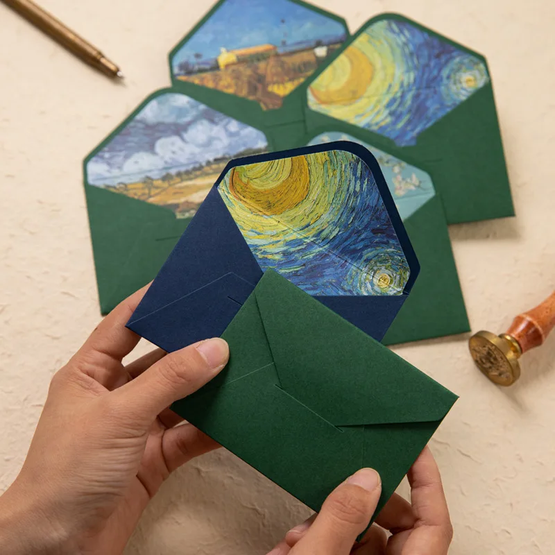 50pcs/lot Mini Envelope 250g Oil Painting Van Gogh 10x7cm Wedding Invitations Envelopes Business Supplie Bank Card Member Card