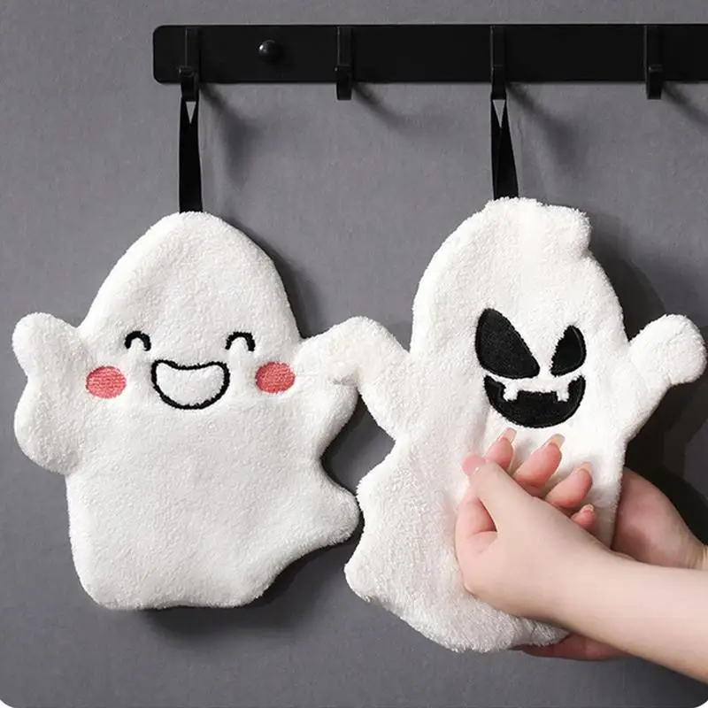 Halloween Hand Towels Ghost-Shaped Bathroom Hand Towel Hand Towels with Hangings Loop Multipurpose Fast Drying Towel Hangings