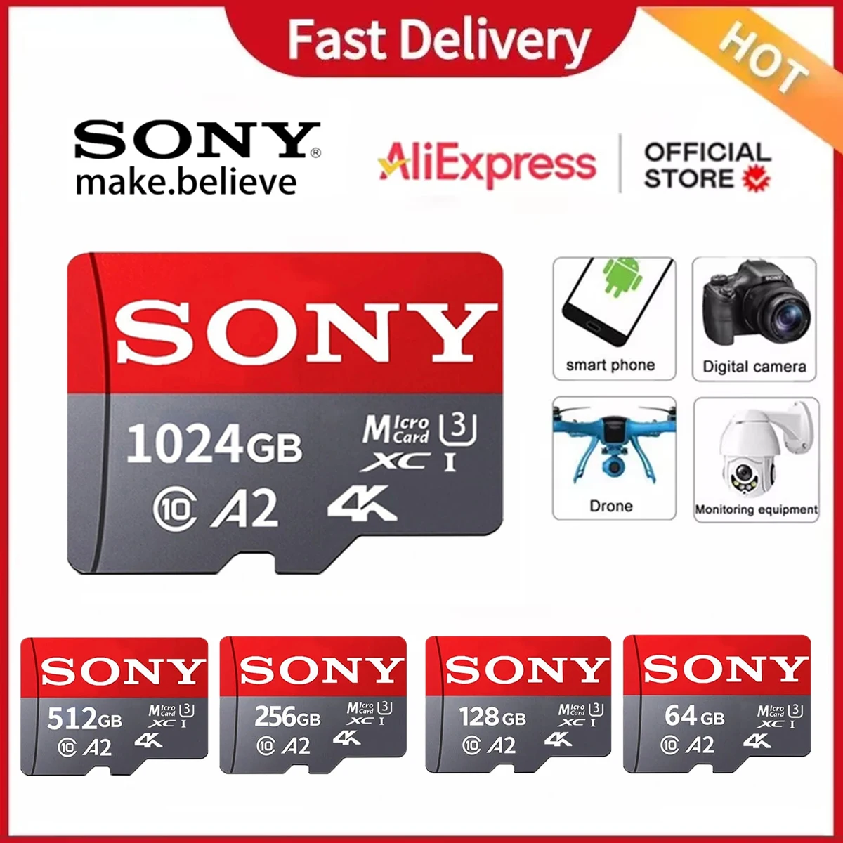 

SONY Memory Card High Speed Capacity Micro TF SD Card 1TB 512GB 256GB Cartao De Memoria 1TB For Xiaomi Real Lenovo Nintendo