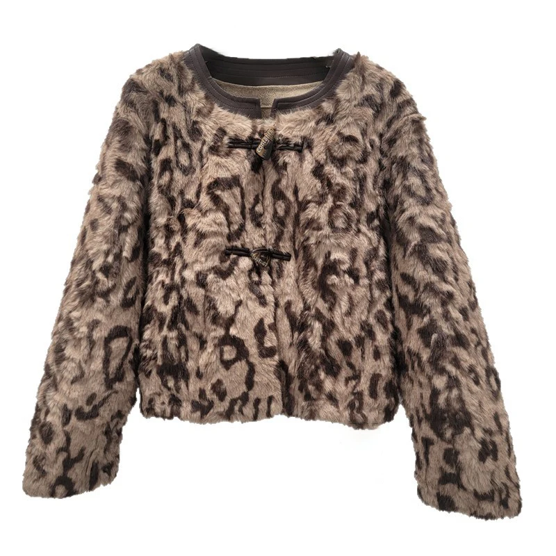 WTHT Trendy nieuwe dames nepbont pluche gewatteerde jas 2025, wintermode, ronde hals, lange mouwen, warme jas, vrouwelijk 1LS2654