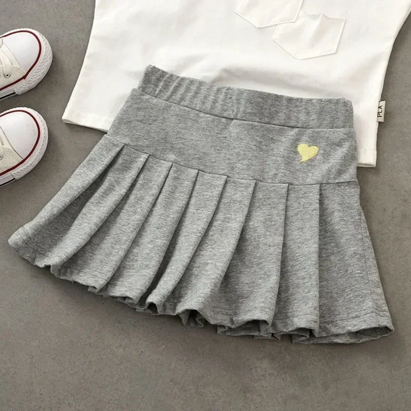 Saias de estudante para meninas, saia de verão com calça de segurança interna, culottes plissados com tudo, vestido médio e pequeno, novo